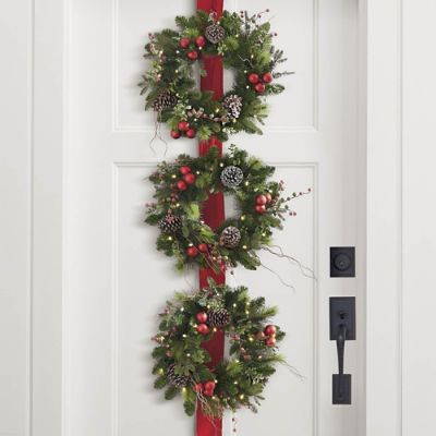 Hadley Holiday Cordless 3 Wreaths on Ribbon | Grandin Road