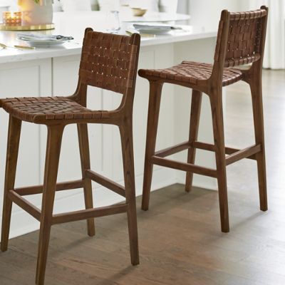 Augusto Low Back Bar Counter Stool, Teak Outdoor Counter Stools