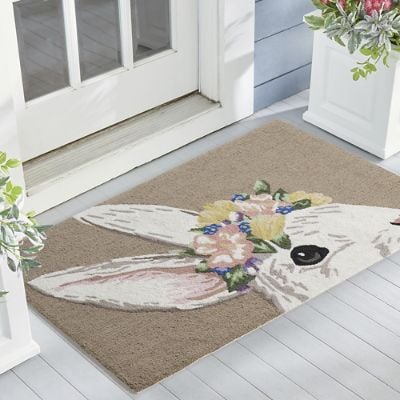Bunny Blooms Hooked Door Mat | Grandin Road
