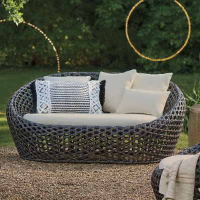 Linhof 9x12 グラウンド グランド ガラスバック Mason Wicker Outdoor Loveseat | Grandin Road