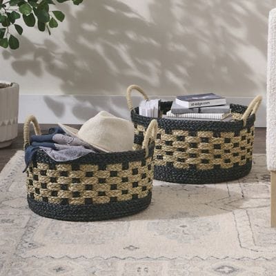 【ハイアンドシーク】SPECTRUM L BASKET【Ｓ2個セッ Sadie Checkerboard Seagrass Basket, Set of Two | Grandin Road