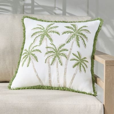 Tropical Palm Outdoor Pillow with Fringe | Grandin Road