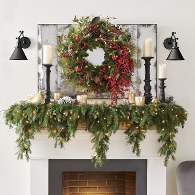 Details about   Christmas Garland with/Without Lights Door Wreath Xmas Fireplace DIY Decor 