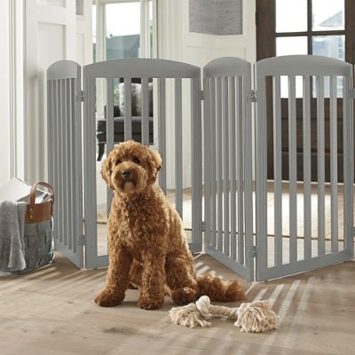 Freestanding wooden dog gate best sale