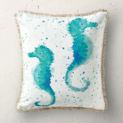 Grande Seahorse Embroidered Pillow