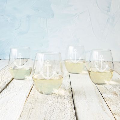 Anchor Stemless Wine Glasses, Set of Four Grandin Road
