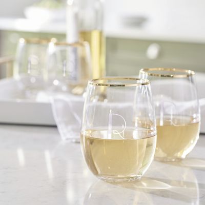 Personalized Gold Rim Stemless Wine Glasses Set Of Four Grandin Road