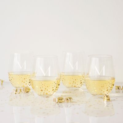 Personalized Gold Dot Stemless Wine Glasses, Set of Four | Grandin Road