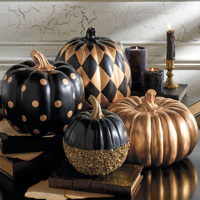 Gold & Black Polka Dot Pumpkin | Grandin Road