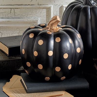 Gold & Black Polka Dot Pumpkin | Grandin Road