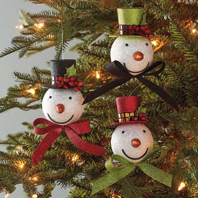 Top Hat Snowmen Ornaments, Set of Six | Grandin Road