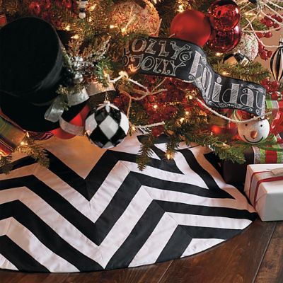 Black and white 2024 striped tree skirt