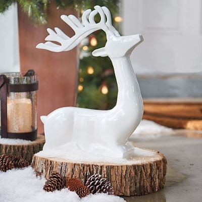 White CastAluminum Sitting Deer Grandin Road