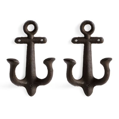 Set of Two Anchor Cast Iron Wall Hooks Grandin Road