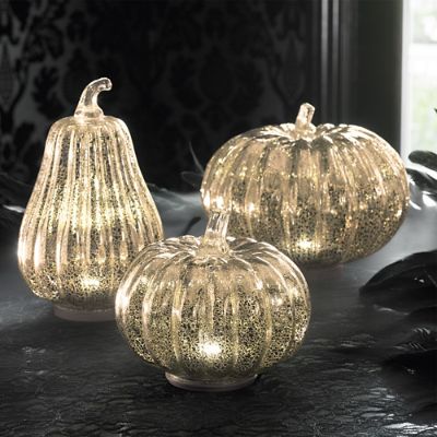 Mercury Glass LED Pumpkins, Set of Three | Grandin Road