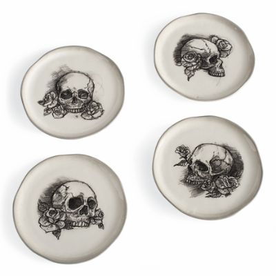 Sketched Skull Plates Set of Four