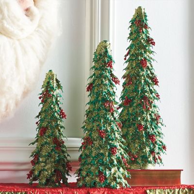 Holly Glitter Trees, Set of Three | Grandin Road