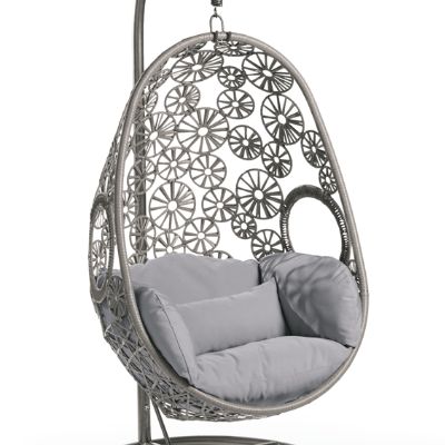 Wellfleet Egg Chair in Floral Grey Frame with Grey Cushion | Grandin Road