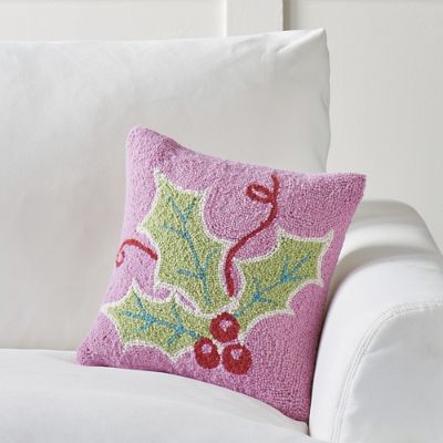 Pink Christmas Tree Hooked Pillow