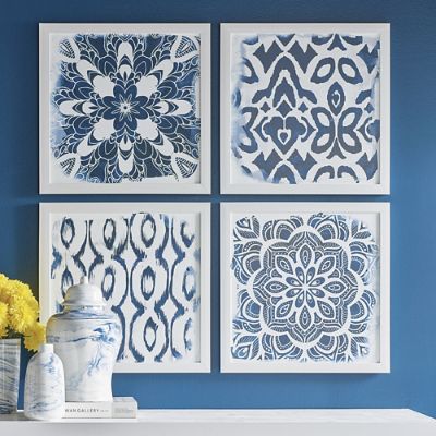 Printed in Blue Art, Set of Four | Grandin Road