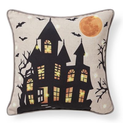 Lighted Halloween Decorative Throw Pillow - Haunted House