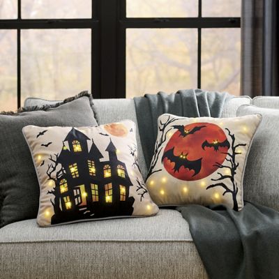 Lighted Halloween Decorative Throw Pillow - Haunted House