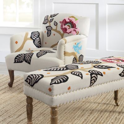 Linnet Embroidered Bench | Grandin Road