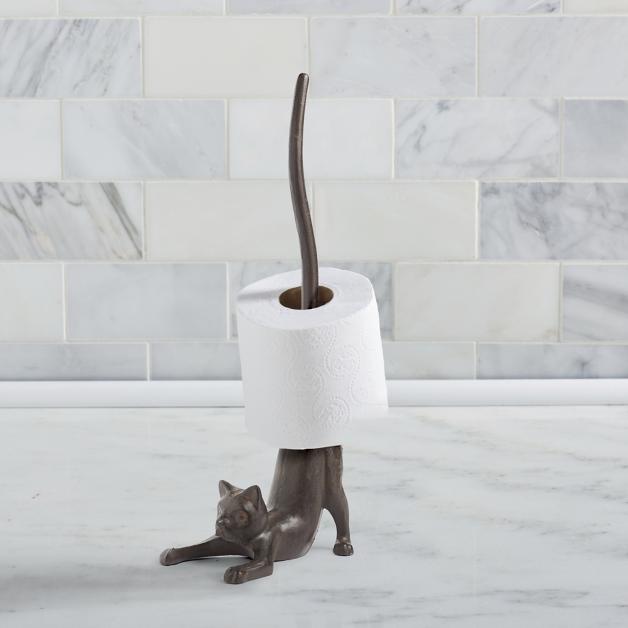 Helpful Cat Cast Iron Paper Towel Holder Toilet Tissue Holder Feline Kitty Decor