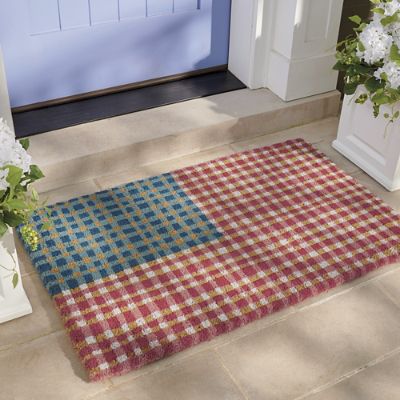 Gingham Flag Coir Door Mat Grandin Road