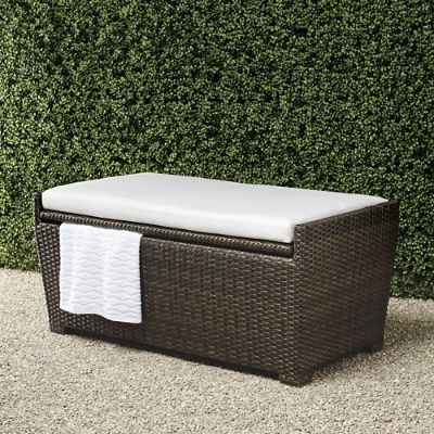 Wicker bench with outlet cushion