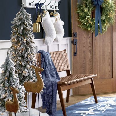 Pre-Lit Flocked Alpine Trees, Set of Three | Grandin Road