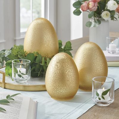 Pre-lit Gold Mercury Glass Eggs, Set of Three | Grandin Road