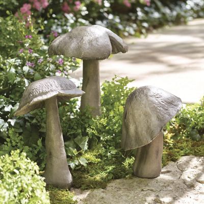 Faux Stone Mushroom Garden Statues, Set of Three Grandin Road