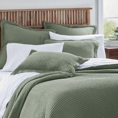 King Waffle Knit Cotton Duvet Cover in Agave Green | Grandinroad