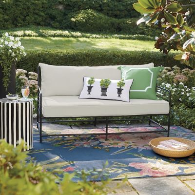 Malia Pinstripe Garden Stool | Grandin Road