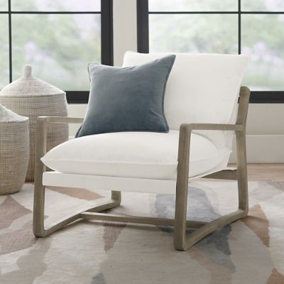 Light Wood & Pearl White Cushion Accent Chair