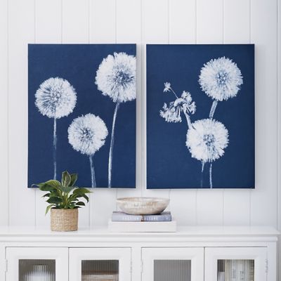 Glass Wall Art Dandelion floral white 