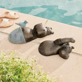 Swimming Hippo Garden Statue, Set of Two