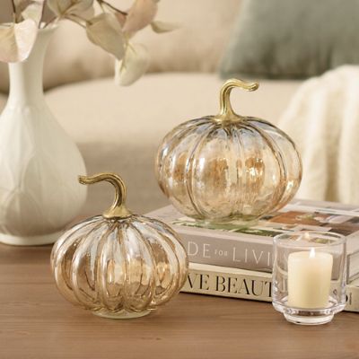 ·摆件挂件+ホームデコレーション時計独創Unrealのメタルクラフトトロンボーン Vintage Glass Pumpkins, Set of Two | Grandin Road