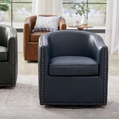 Navy leather swivel online chair