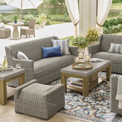 Montville Wicker Outdoor Ottoman | Grandin Road