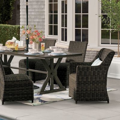 Montville Wicker Outdoor Dining Armchairs, Set of Two | Grandin Road