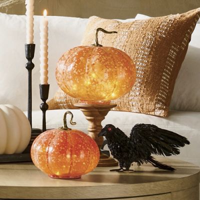 Antiqued Glass Pumpkins with Light, Set of Two | Grandin Road
