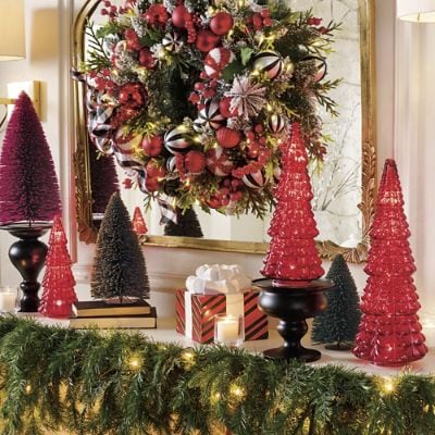 Red Mercury Glass Trees, Set of 3 | Grandin Road