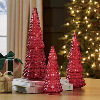 特大/ヴィンテージ/サンタ/オーナメント/マーキュリーグラス/デパートメント56 Red Mercury Glass Trees, Set of 3 | Grandin Road