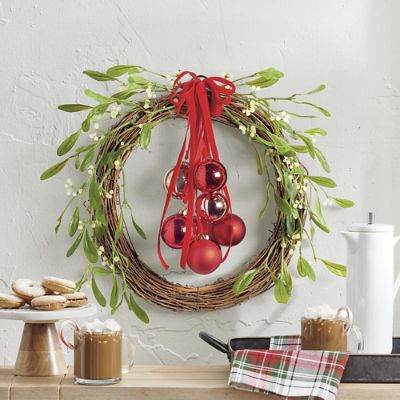 ヒューマンメイド　HAPPY HOLIDAYS WREATH SMALL Merry Mistletoe Mini Wreath, 22