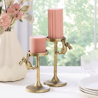 Cast Metal Rabbit Candleholder, Set of Two | Grandin Road