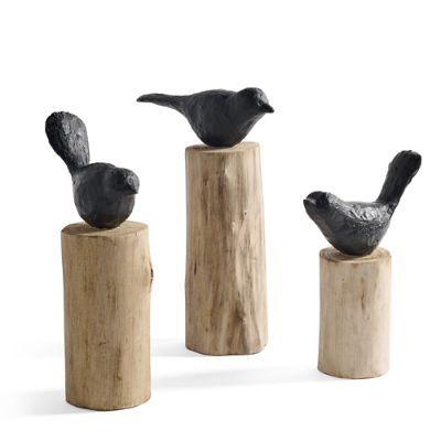 Wood Bird on Tree Stump, Set of Three | Grandin Road