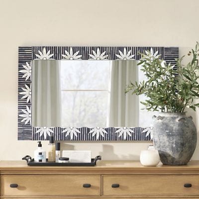 Rectangular Bone Inlay Flower Mirror | Grandin Road