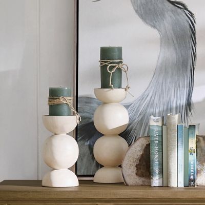 Linnea Wood Candleholder, Set of Two | Grandin Road